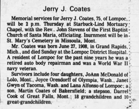 Obituary for Jerry J. Coates (Aged 75)